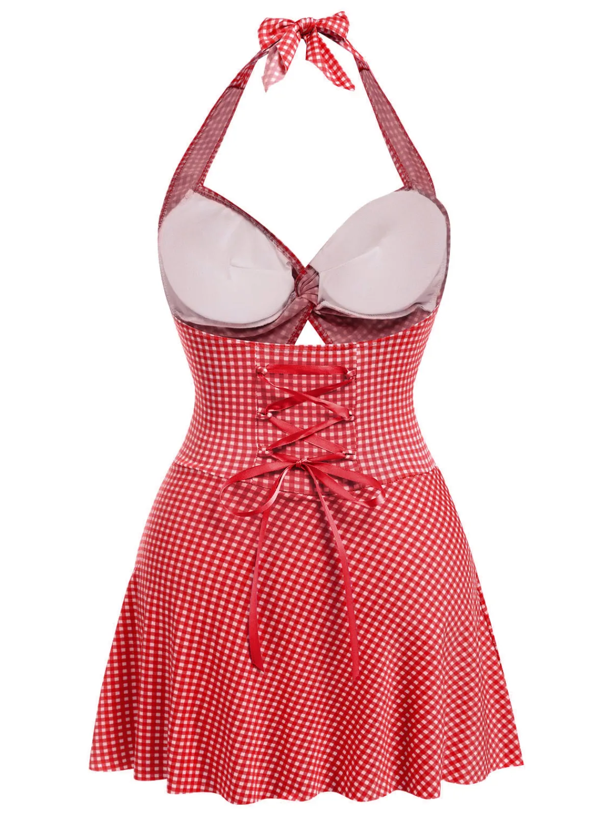 Best Retro Stage Blue Green 1930s Plaid Halter One-Piece Swimsuit