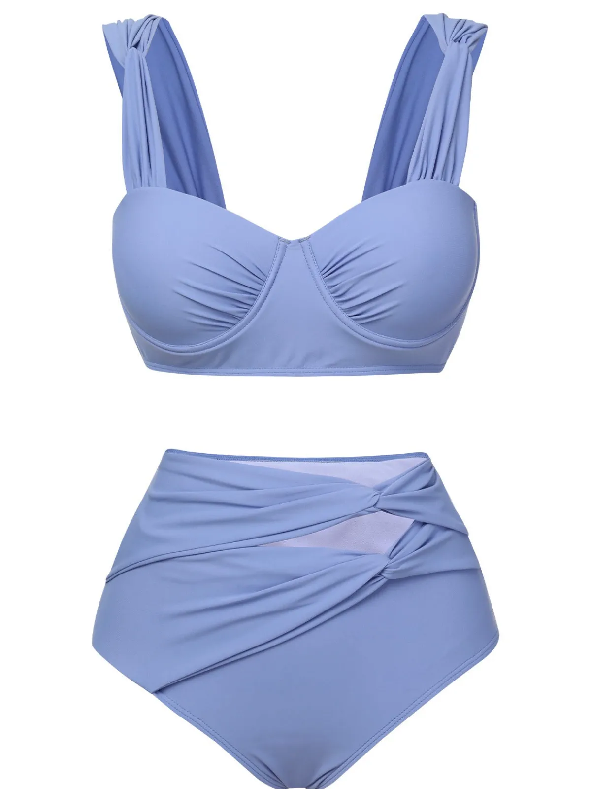 Discount Retro Stage 1960s Wide Strap Wrinkle Swimsuit Blue Grey
