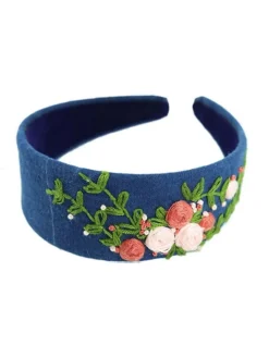 Fashion Retro Stage Blue Indigo Indicum Hand-Embroidered Hairband