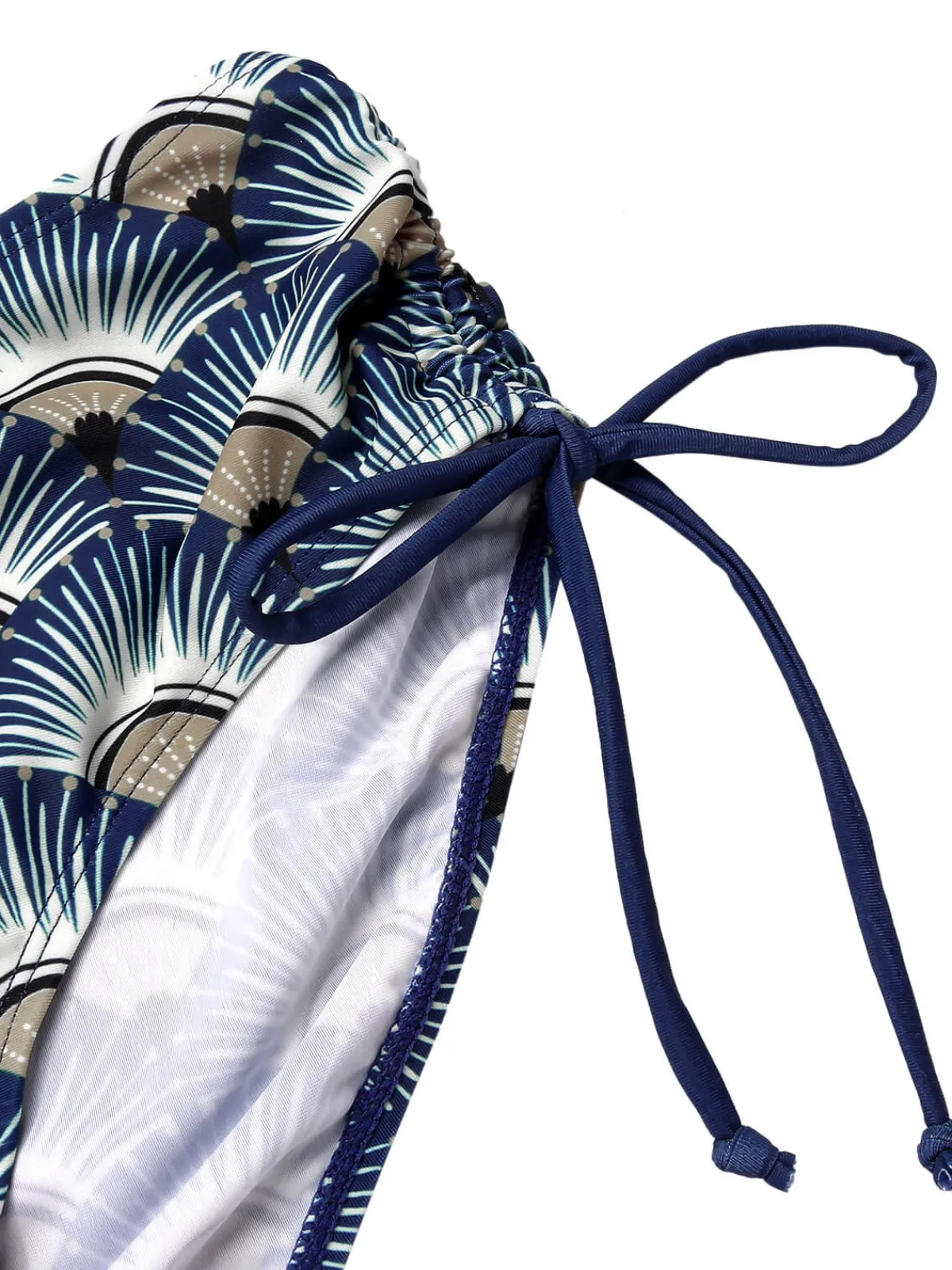 Sale Retro Stage 1930s Ancient Fan Lace-Up Bikini Set Blue