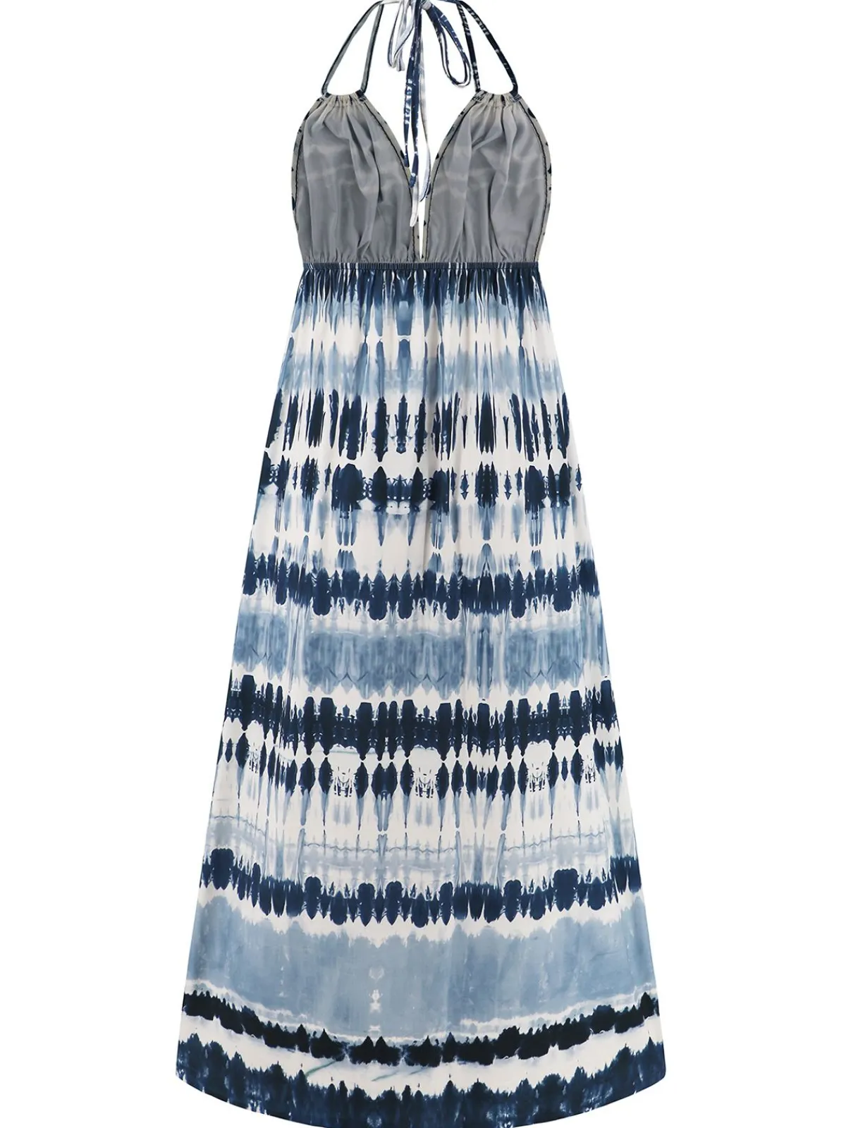 Clearance Retro Stage 1940s Backless Tie Dye Long Dress Blue