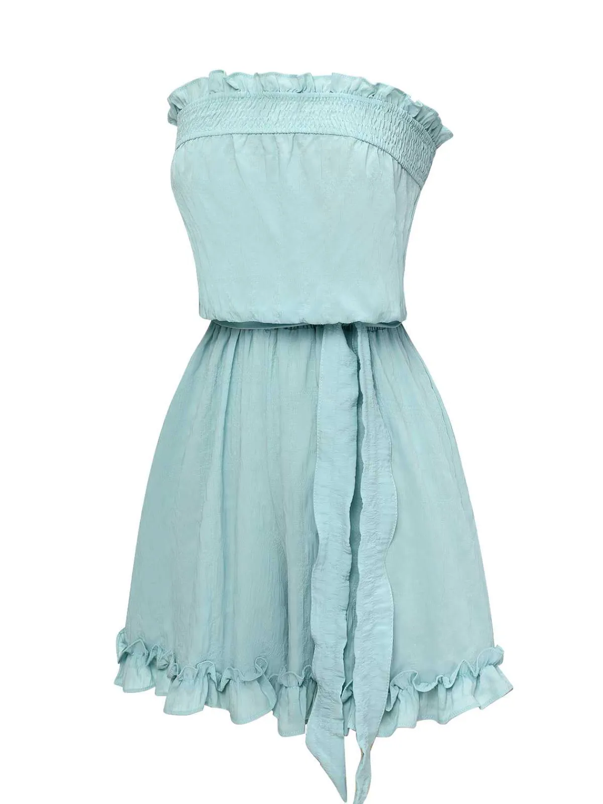 Hot Retro Stage 1950s Bandeau Ruffles Belted Romper Blue