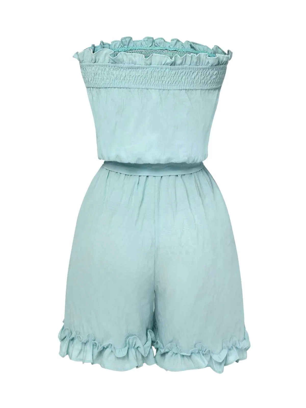 Hot Retro Stage 1950s Bandeau Ruffles Belted Romper Blue