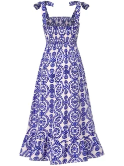 Discount Retro Stage 1970s Bohemian Straps Print Sleeveless Dress Blue