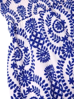 Discount Retro Stage 1970s Bohemian Straps Print Sleeveless Dress Blue