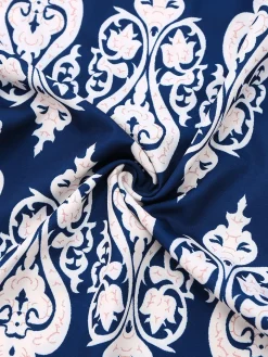 Outlet Retro Stage 1970s Boho Ethnic Print Strap Belted Jumpsuit Blue
