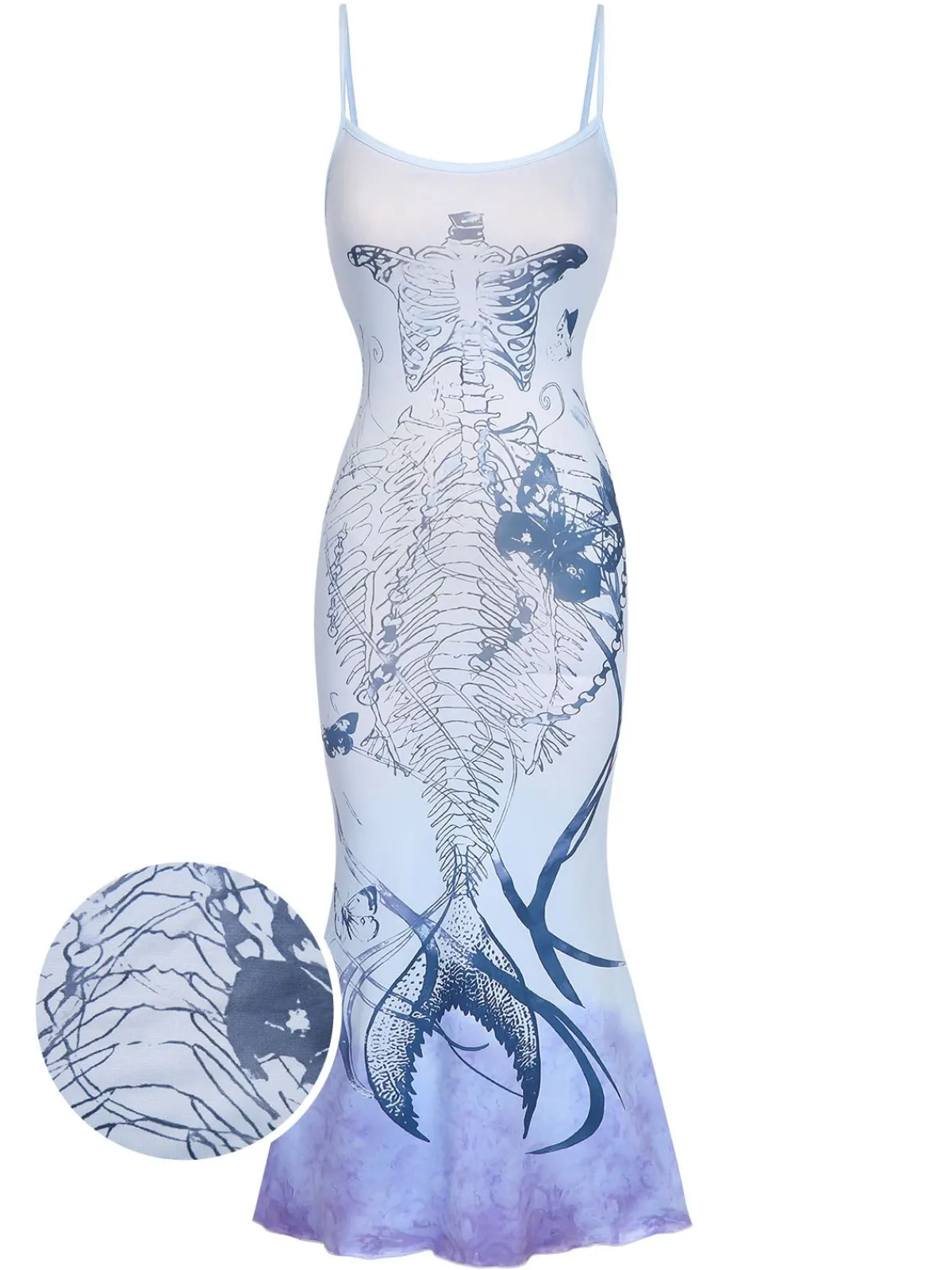 Fashion Retro Stage 1930s Butterfly Mermaid Skeleton Fishtail Dress Blue