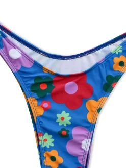 Outlet Retro Stage 1960s Cartoon Floral Spaghetti Straps Swimsuit Blue