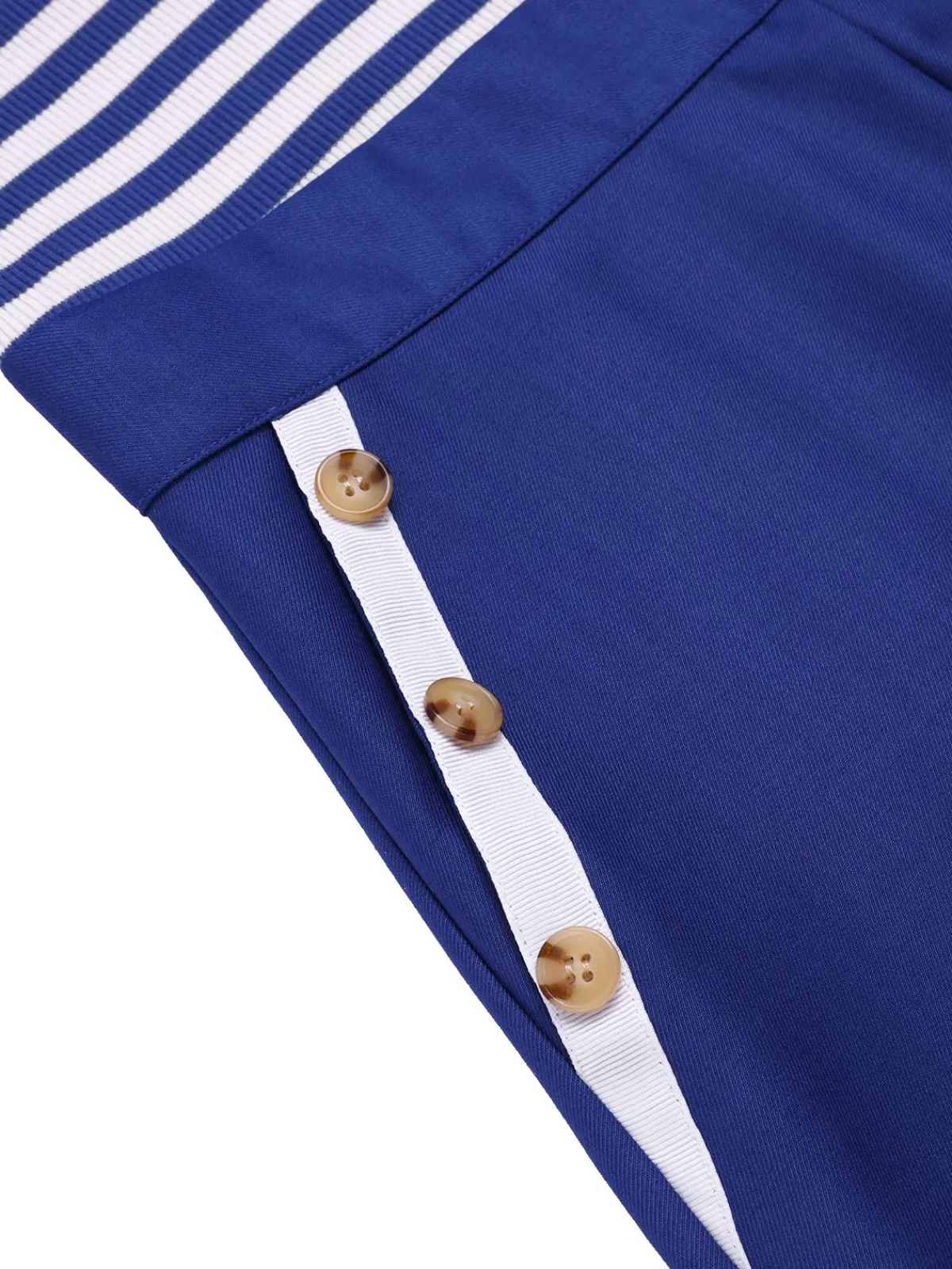 Fashion Retro Stage 1950s Cotton Cravat Nautical Stripe Romper Blue