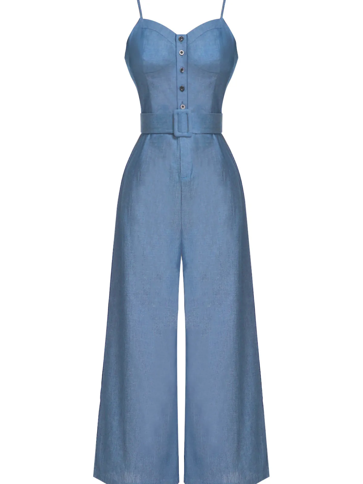 Online Retro Stage Blue 1930s Cowboy Solid Strap Jumpsuit