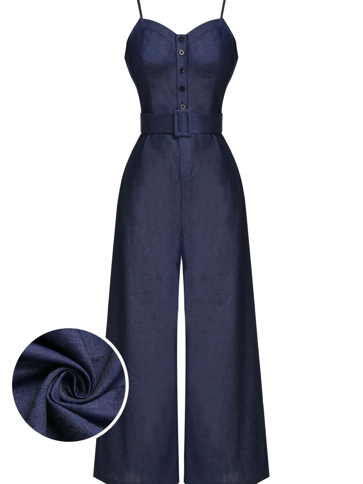 Online Retro Stage Blue 1930s Cowboy Solid Strap Jumpsuit