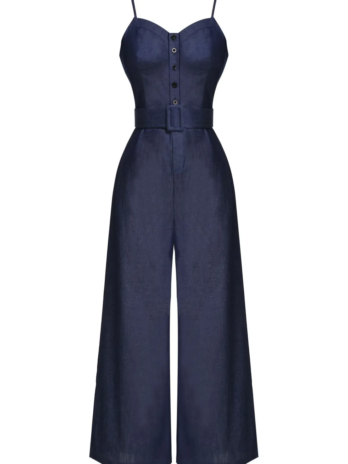 Online Retro Stage Blue 1930s Cowboy Solid Strap Jumpsuit