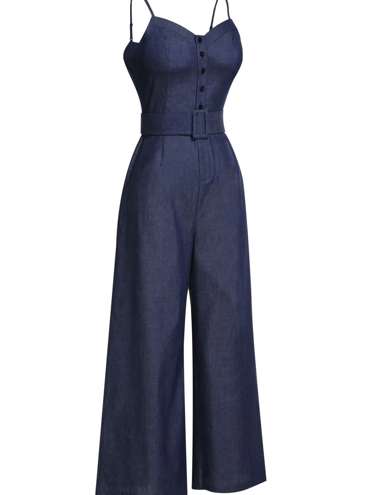 Online Retro Stage Blue 1930s Cowboy Solid Strap Jumpsuit