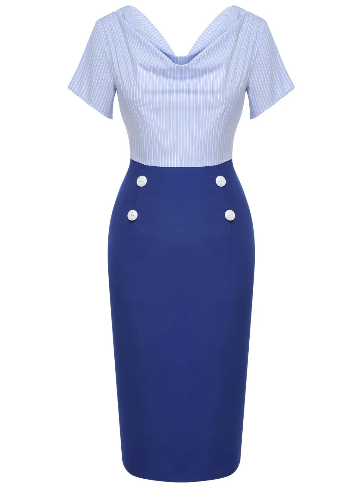 Online Retro Stage 1960s Cowl Striped Lace-Up Wrap Dress Blue