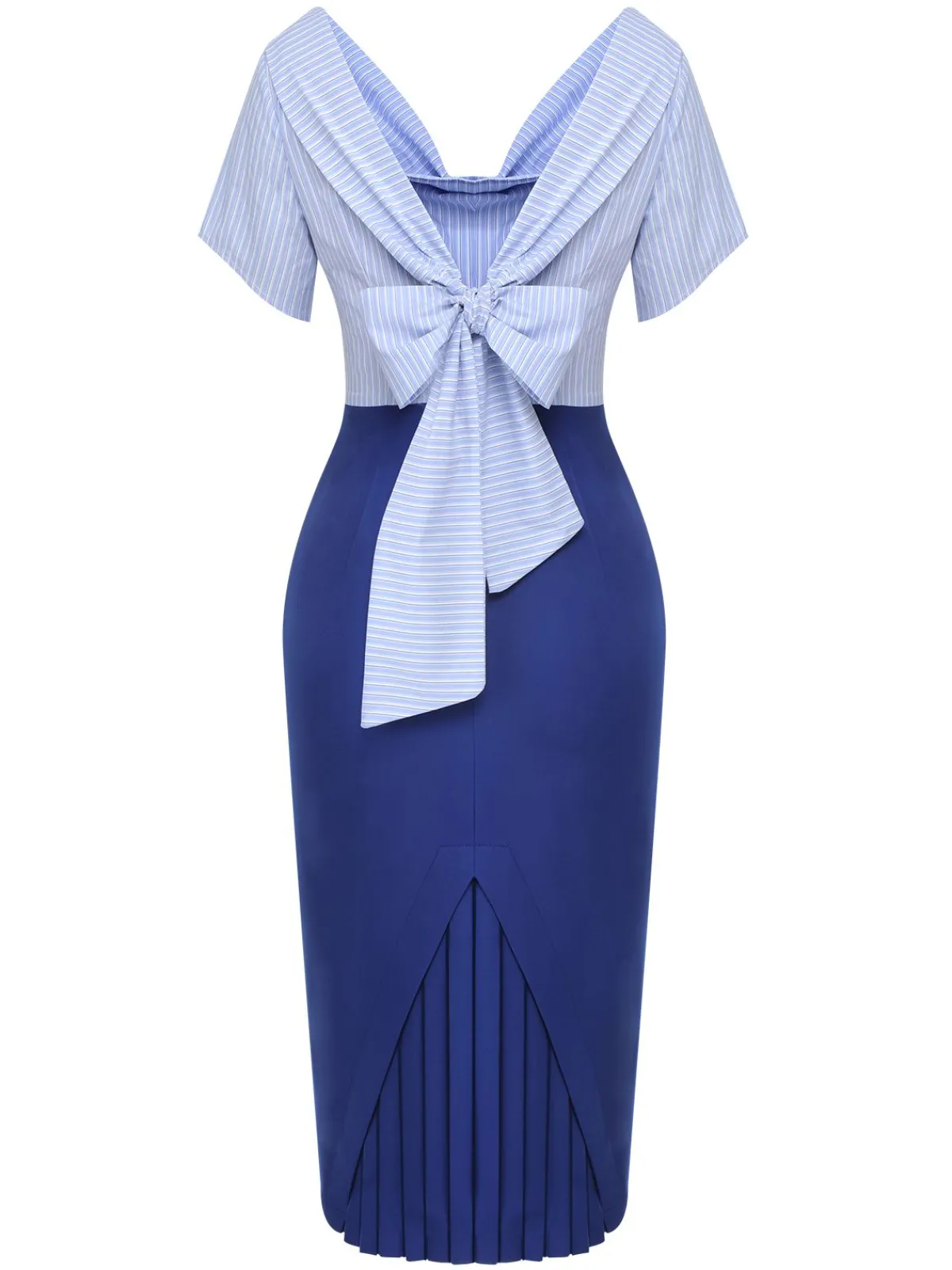 Online Retro Stage 1960s Cowl Striped Lace-Up Wrap Dress Blue