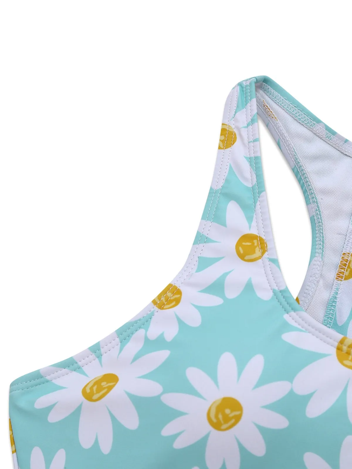 Discount Retro Stage 1960s Daisy Print Check Tankini Set Blue