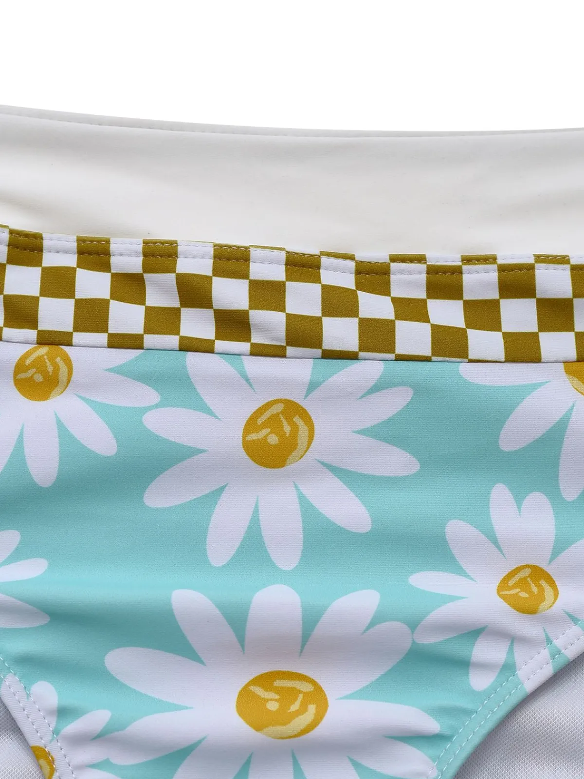 Discount Retro Stage 1960s Daisy Print Check Tankini Set Blue