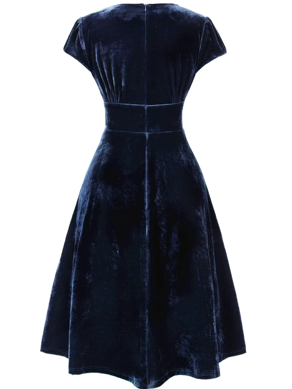Sale Retro Stage Blue 1940s Deep V-Neck Pearl Velvet Dress