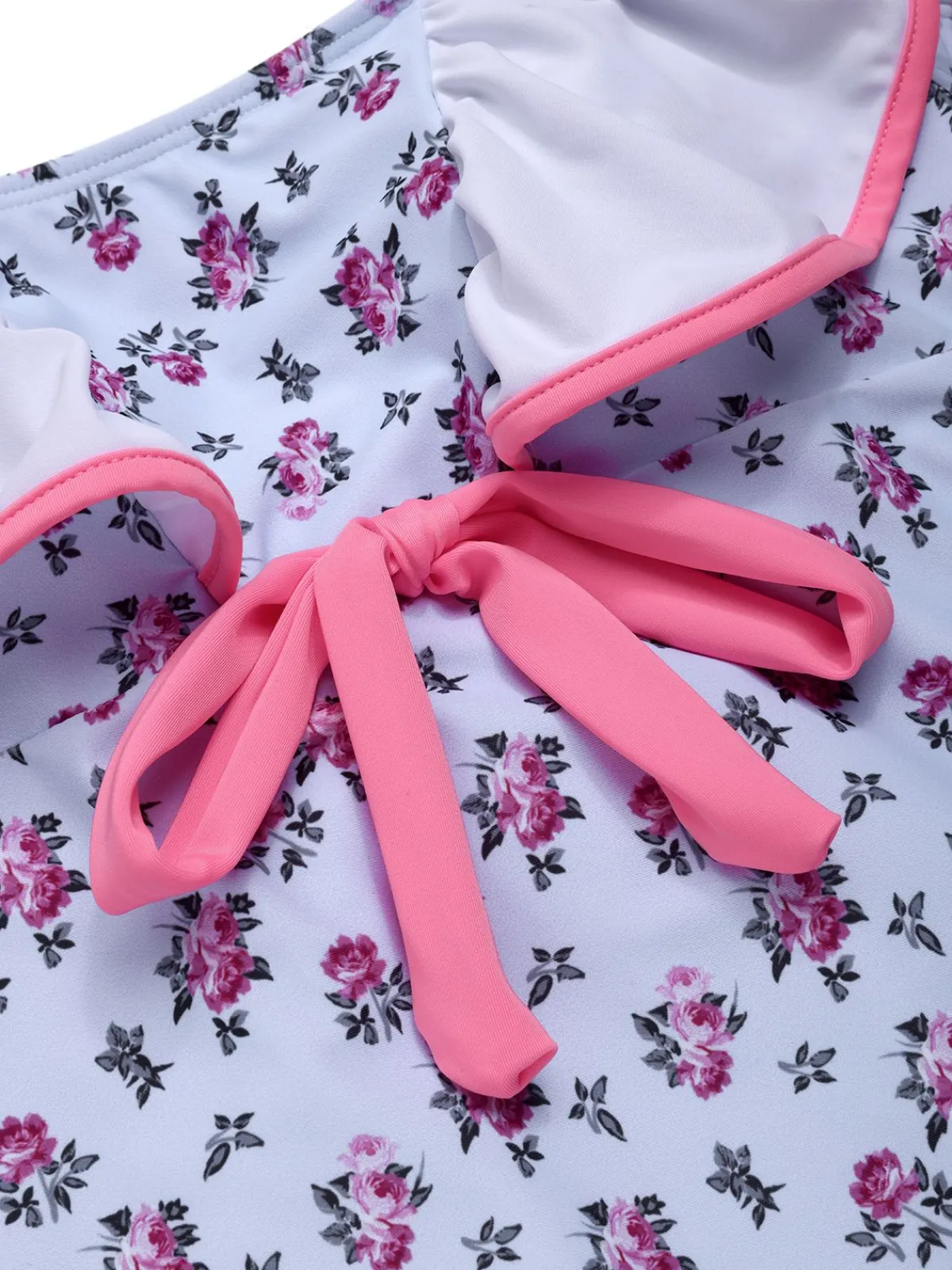 Sale Retro Stage 1950s Ditsy Floral Bow Ruffled Swimsuit Blue
