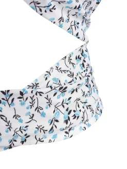 Online Retro Stage Blue 1950s Ditsy Floral Lace-Up Crop Camisole