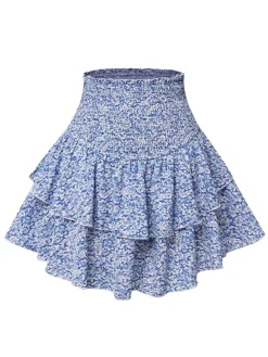 Hot Retro Stage 1950s Ditsy Floral Layered Skirt Blue