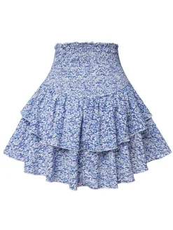 Hot Retro Stage 1950s Ditsy Floral Layered Skirt Blue