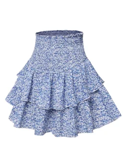 Hot Retro Stage 1950s Ditsy Floral Layered Skirt Blue