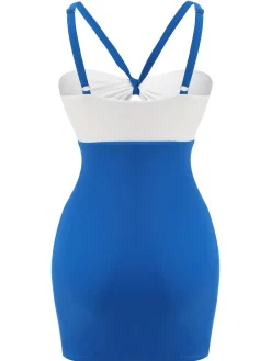 Discount Retro Stage 1940s Dolphin Halter One-piece Swimsuit Blue