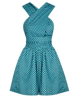 Online Retro Stage 1950s Fishback Multi-wear Cap Sleeve Romper Blue