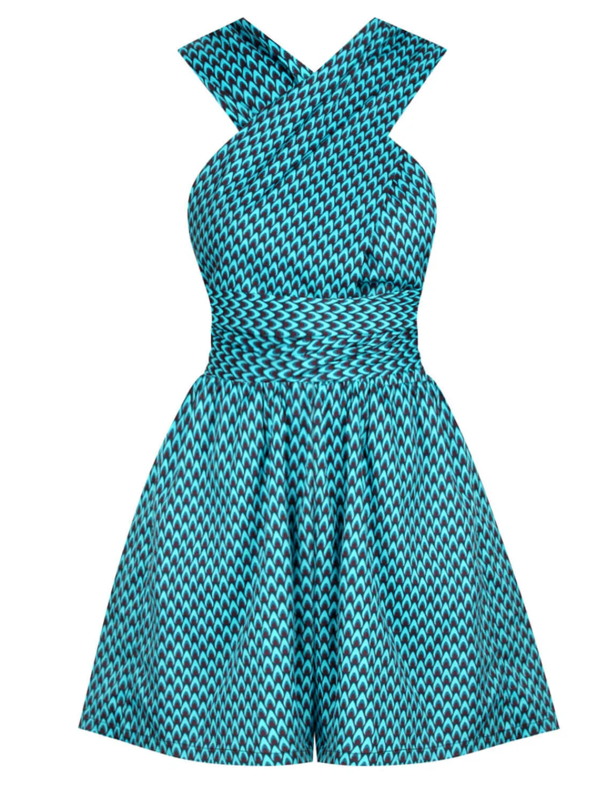 Online Retro Stage 1950s Fishback Multi-wear Cap Sleeve Romper Blue
