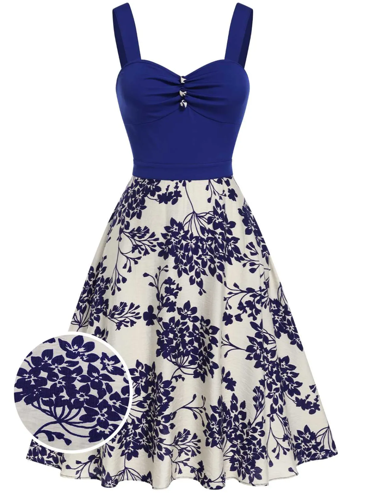 New Retro Stage Blue 1950s Floral Button Sweetheart Neck Dress