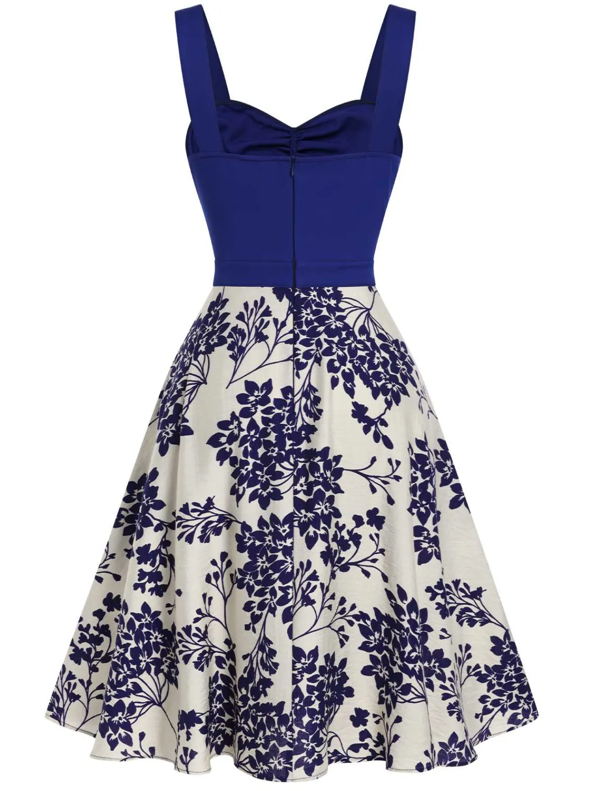 New Retro Stage Blue 1950s Floral Button Sweetheart Neck Dress
