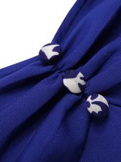 New Retro Stage Blue 1950s Floral Button Sweetheart Neck Dress