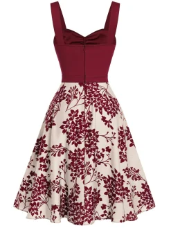 New Retro Stage Blue 1950s Floral Button Sweetheart Neck Dress
