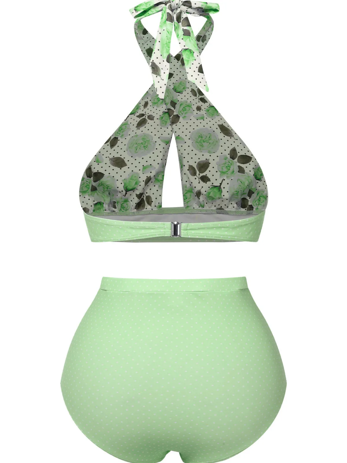Best Retro Stage Blue 1940s Floral Cross Halter Swimsuit