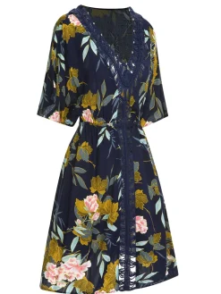 Discount Retro Stage Blue 1950s Floral Hollow Cover-Up