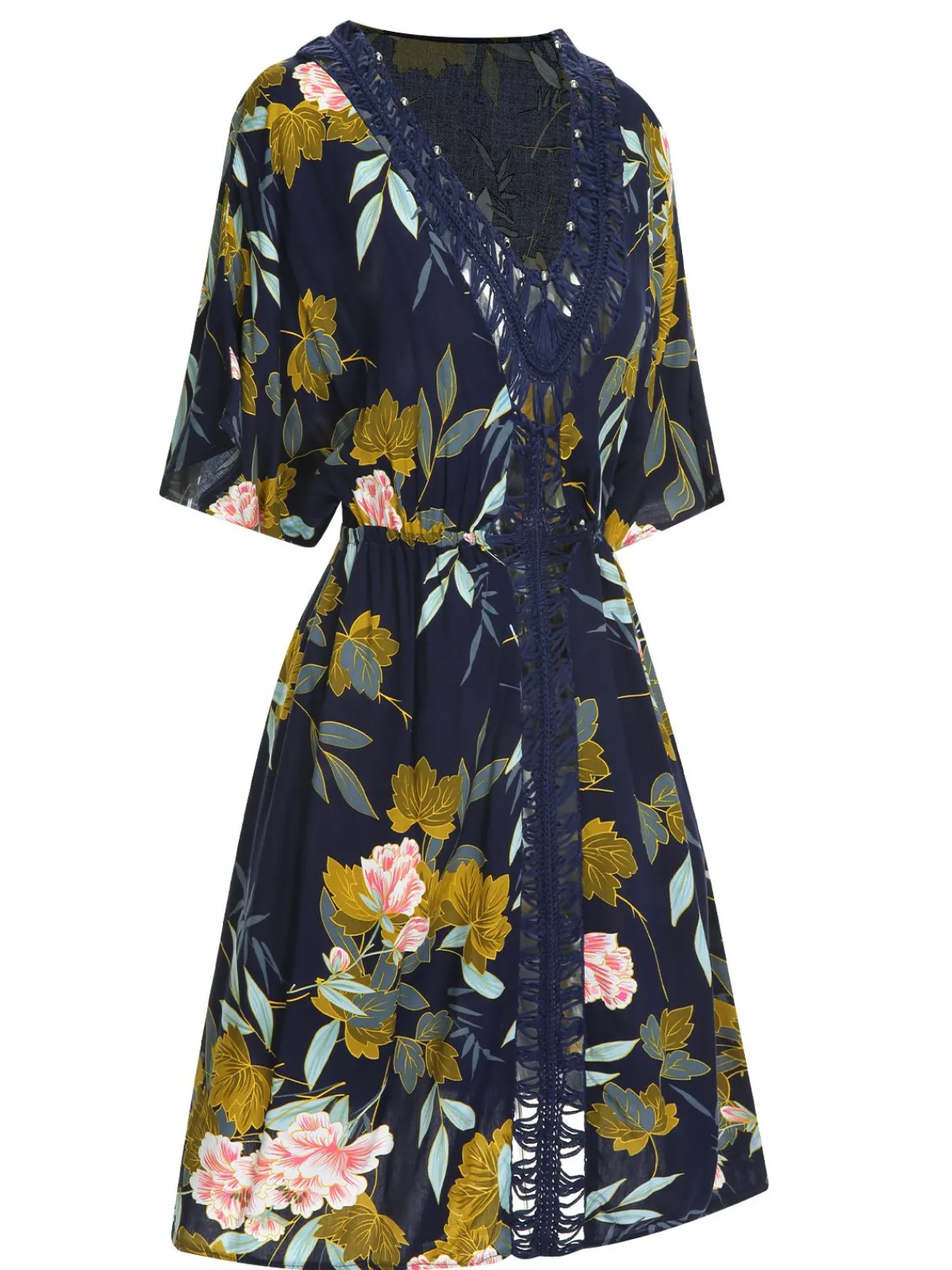 Discount Retro Stage Blue 1950s Floral Hollow Cover-Up