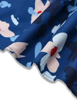Outlet Retro Stage 1940s Floral Puff Sleeves Off-Shoulder Dress Blue