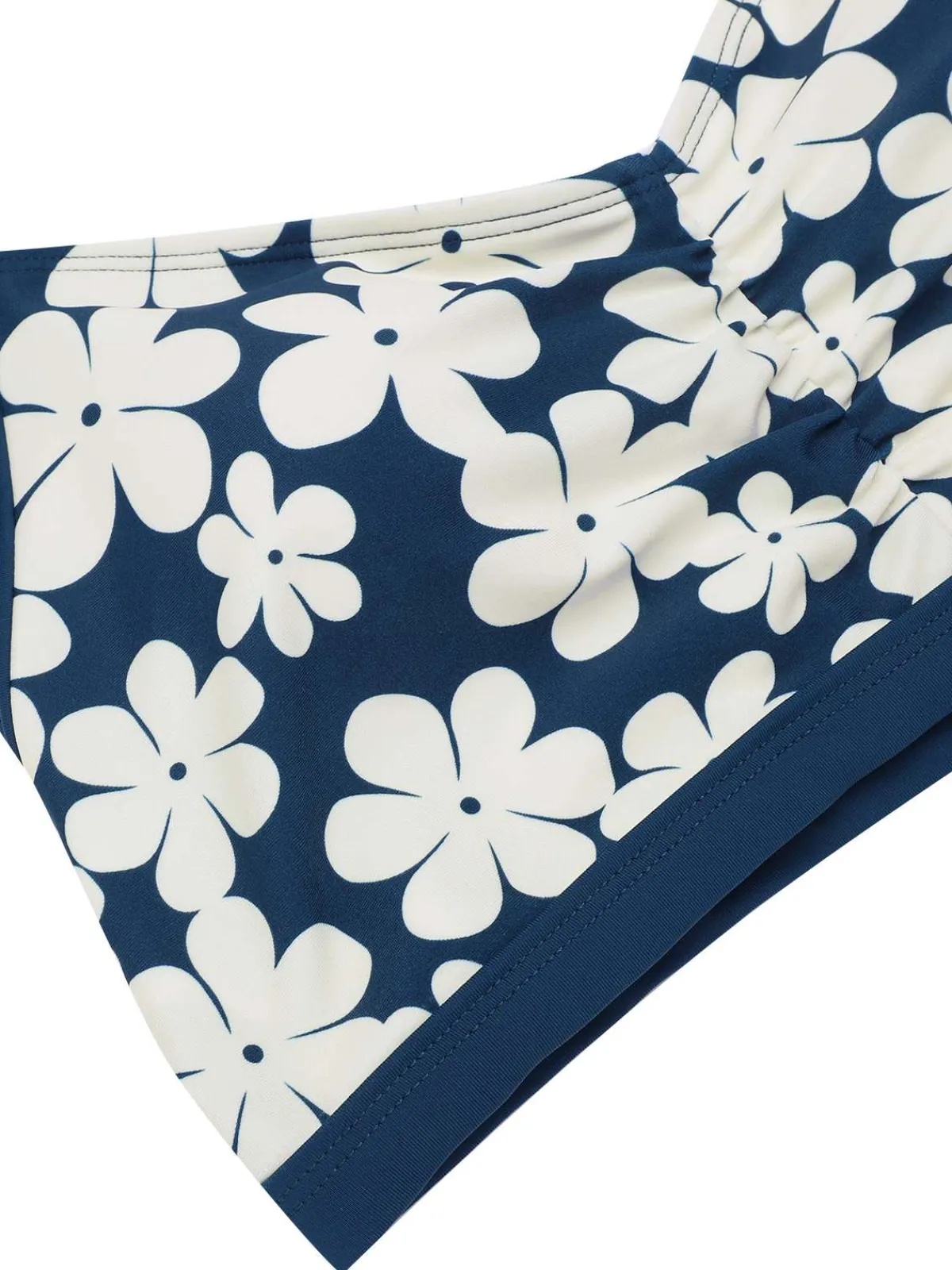 Best Retro Stage Blue 1940s Floral Ruffles Halter Swimsuit Navy Blue