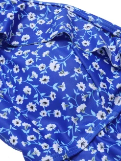 Best Retro Stage 1950s Floral Ruffles One-Piece Swimsuit Blue