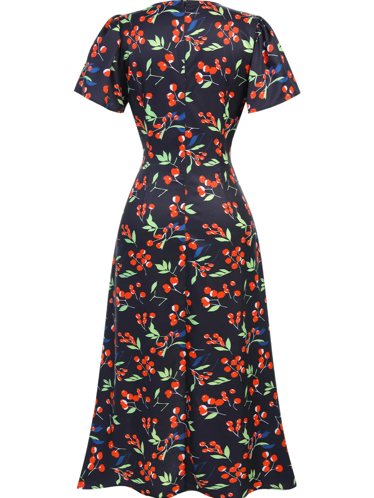 Clearance Retro Stage Blue 1940s Floral V-Neck Added Button Dress