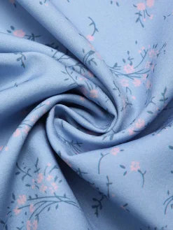 Clearance Retro Stage Blue 1940s Floral V-Neck Added Button Dress