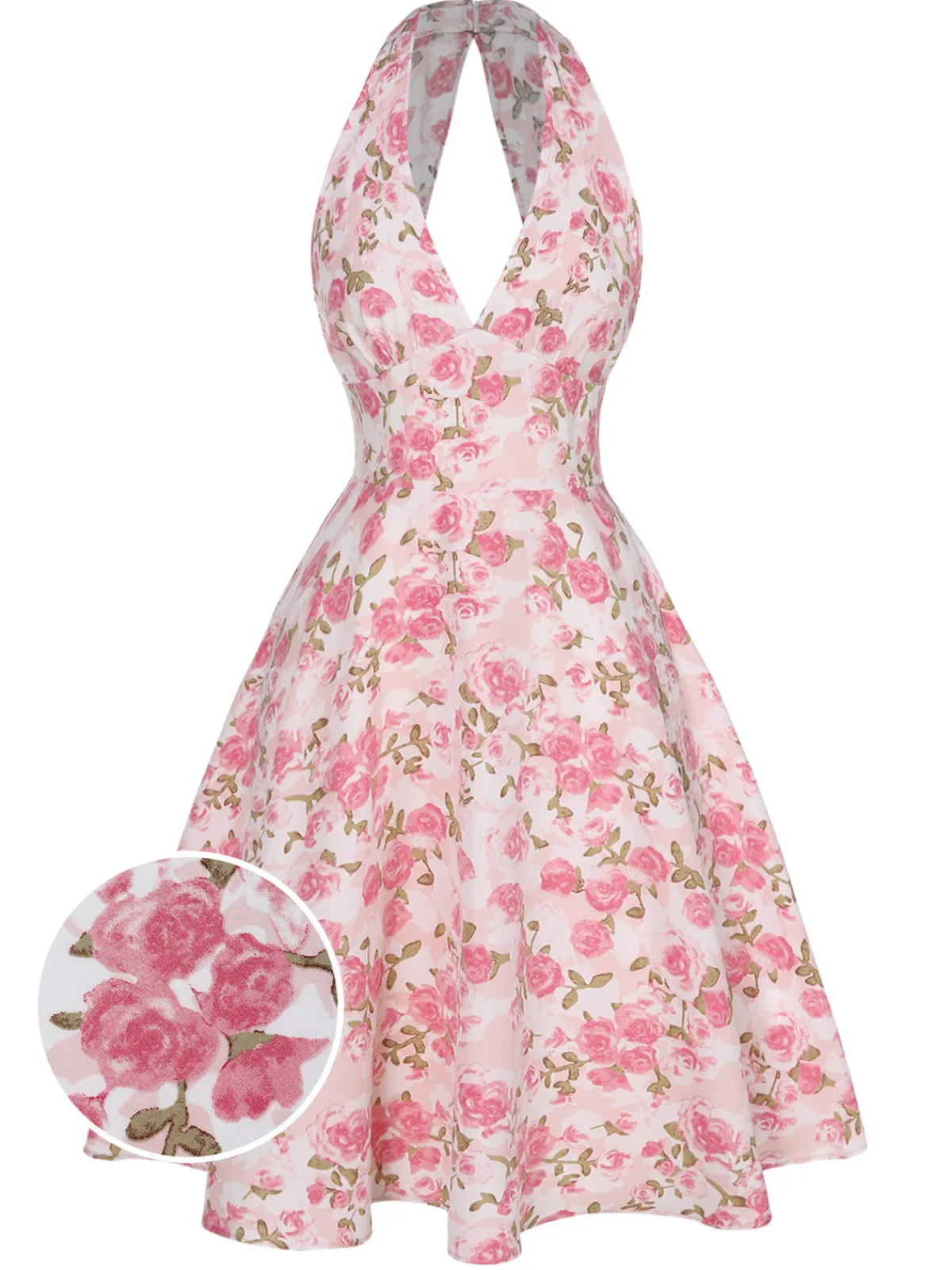 Clearance Retro Stage Blue 1950s Floral V-Neck Dress