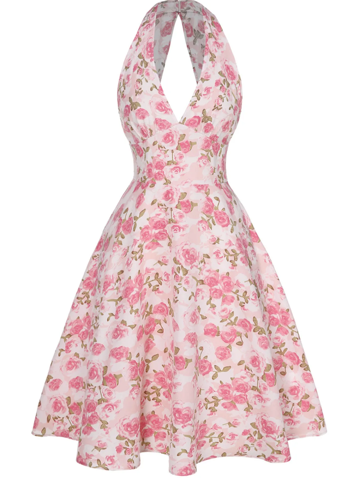 Clearance Retro Stage Blue 1950s Floral V-Neck Dress