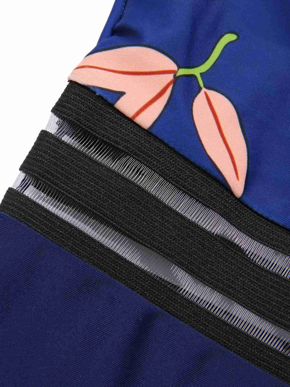 Online Retro Stage 1970s Flowers Patchwork One-Piece Swimsuit Blue