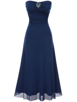 Outlet Retro Stage 1930s Gemstone Mesh Bandeau Dress With Scarf Blue