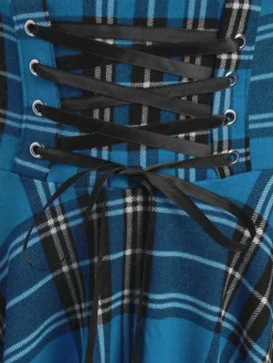 Fashion Retro Stage 1950s Gingham Patchwork Dress Blue