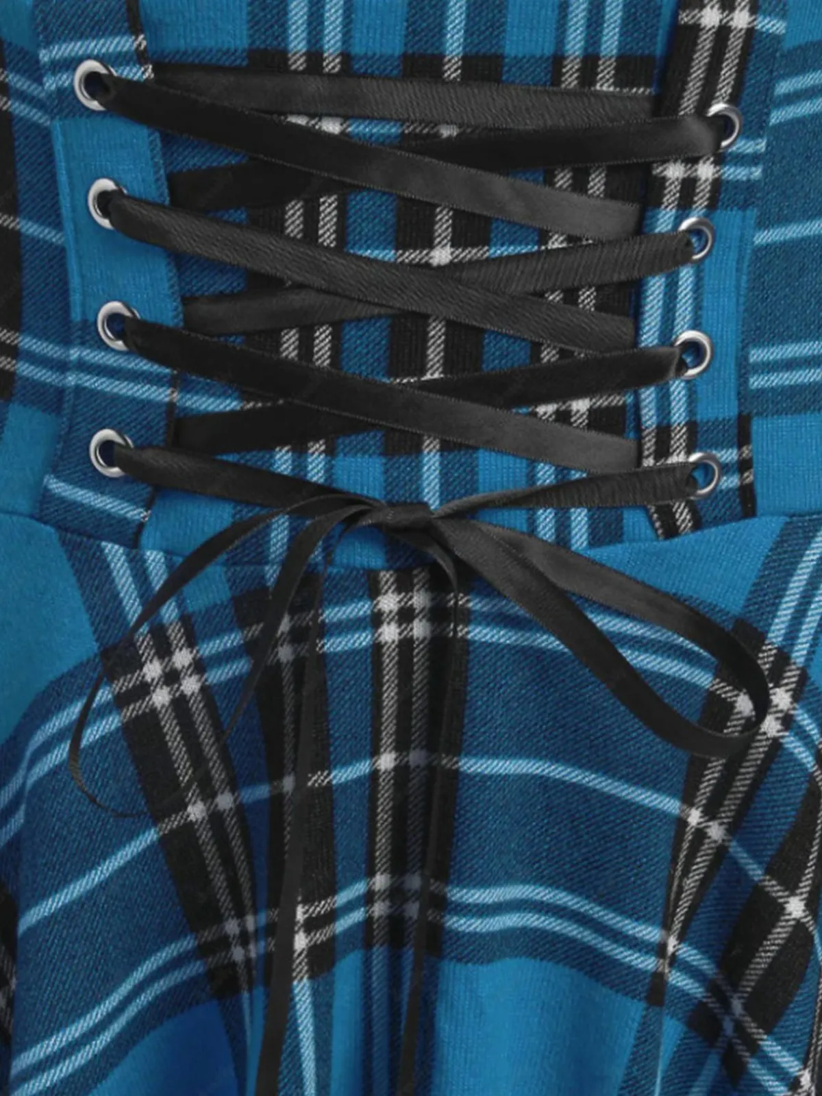 Fashion Retro Stage 1950s Gingham Patchwork Dress Blue