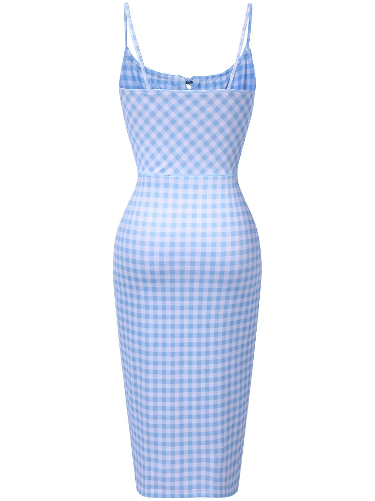 Discount Retro Stage 1960s Gingham Plaid Straps Pencil Dress Blue