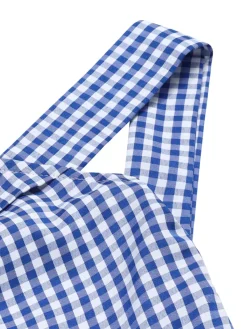 Hot Retro Stage 1960s Halter Off-Shoulder Plaid Pencil Dress Blue